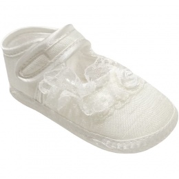 Baby Girls Ivory Dupion Frilly Lace Christening Shoes
